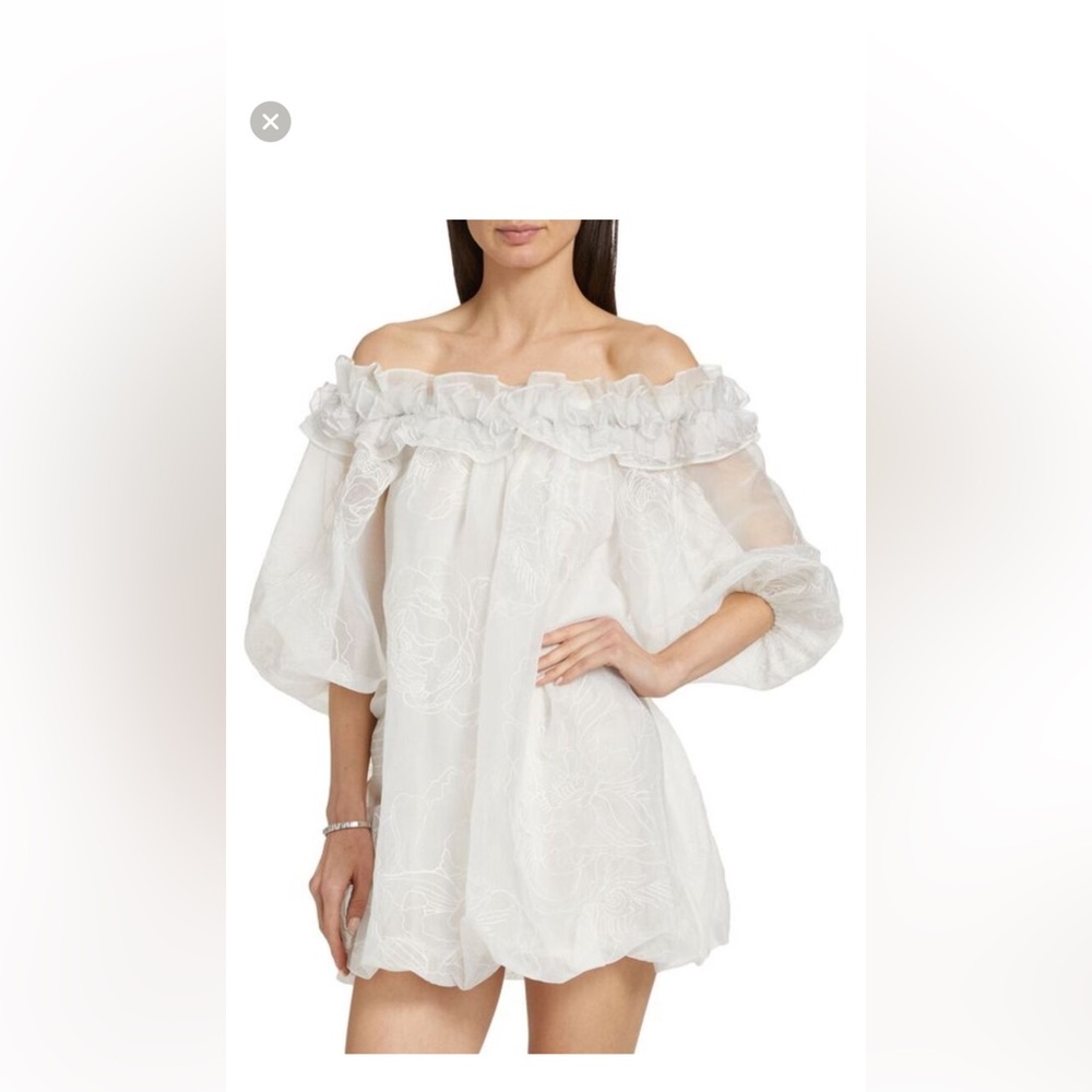 NEW Cinq a Sept Womens Nava Embroidered Off-The-Shoulder Mini Dress Ivory $495